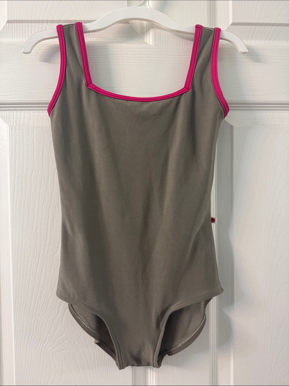 Yumiko Gray Leotard with Pink Trim.Full front lining. Size M.